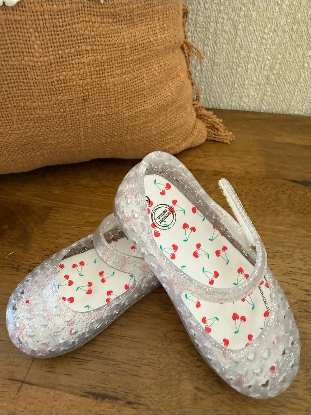 Wonder Nation Toddler Clear Glitter Jelly Mary Jane Cherry Shoes Size 6